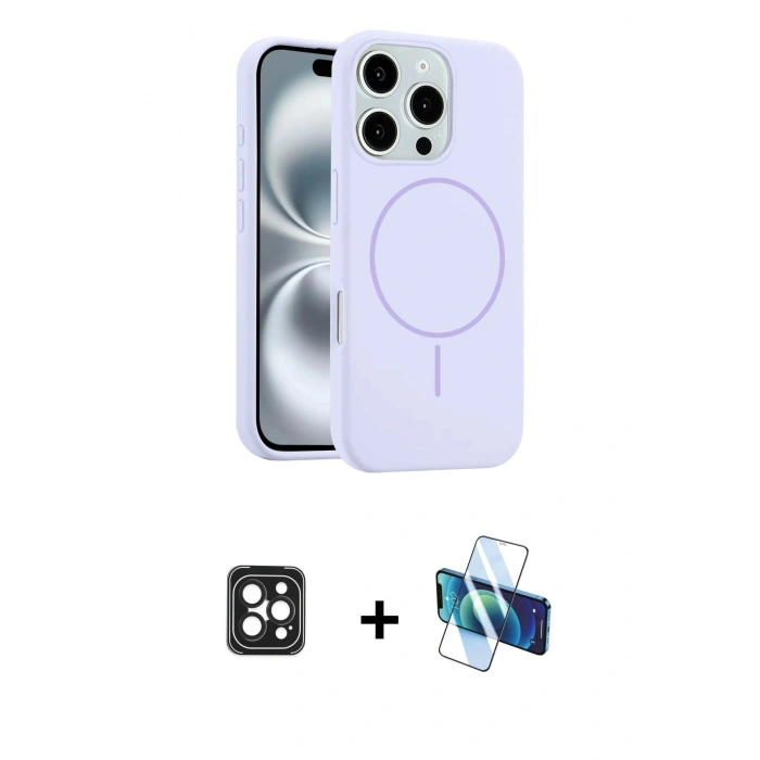 MARSİLYAN™- iPhone 16 Pro Max Kılıf Yankı Form Serisi - Siyah 3D Antistatik Cam Ekran Koruyucu + PVD Metal Kamera Lens - SH