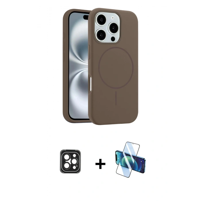 MARSİLYAN™- iPhone 16 Pro Max Kılıf Yankı Form Serisi - Siyah 3D Antistatik Cam Ekran Koruyucu + PVD Metal Kamera Lens - SH