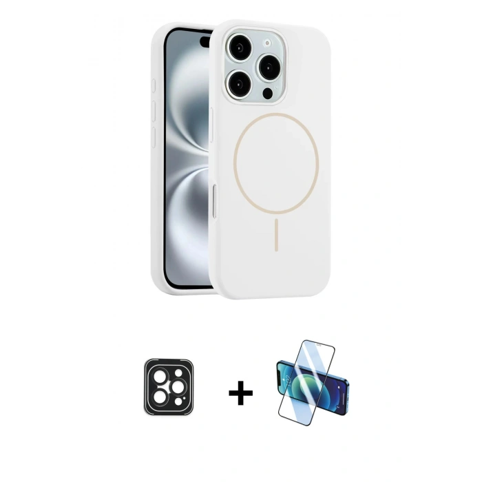 MARSİLYAN™- iPhone 16 Pro Max Kılıf Yankı Form Serisi - Siyah 3D Antistatik Cam Ekran Koruyucu + PVD Metal Kamera Lens - SH