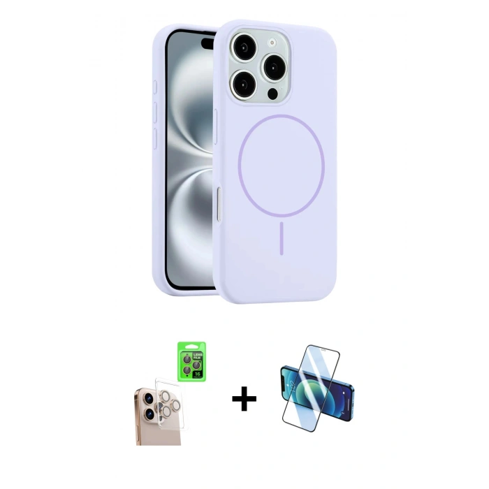 MARSİLYAN™- iPhone 16 Pro Max Kılıf Yankı Form Serisi - Siyah 3D Antistatik Cam Ekran Koruyucu + Raze Metal Kamera Lens - NLGY