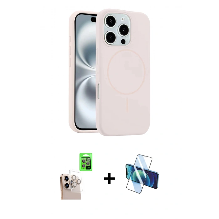 MARSİLYAN™- iPhone 16 Pro Max Kılıf Yankı Form Serisi - Siyah 3D Antistatik Cam Ekran Koruyucu + Raze Metal Kamera Lens - NLGY