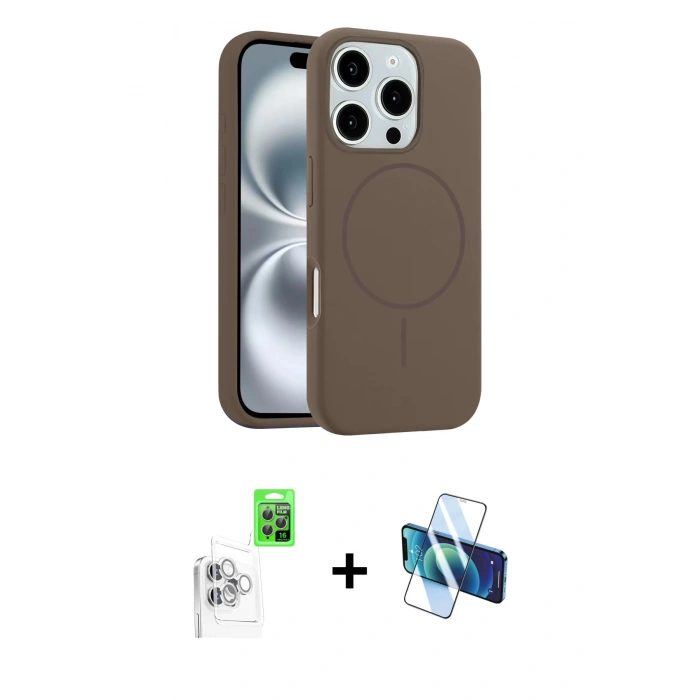 MARSİLYAN™- iPhone 16 Pro Max Kılıf Yankı Form Serisi - Siyah 3D Antistatik Cam Ekran Koruyucu + Raze Metal Kamera Lens - BZ