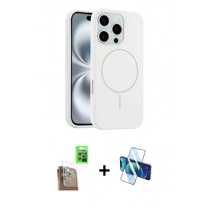 MARSİLYAN™- iPhone 16 Pro Max Kılıf Yankı Form Serisi - Siyah 3D Antistatik Cam Ekran Koruyucu + Raze Metal Kamera Lens - CLTM
