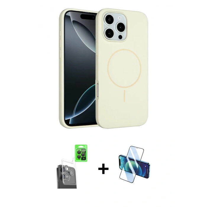 MARSİLYAN™- iPhone 16 Pro Max Kılıf Yankı Form Serisi - Siyah 3D Antistatik Cam Ekran Koruyucu + Raze Metal Kamera Lens - SH