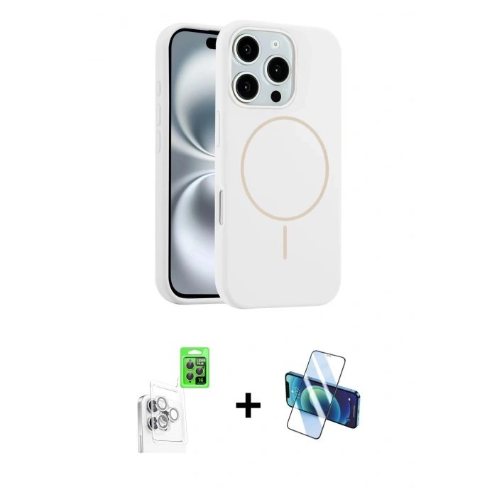 MARSİLYAN™- iPhone 16 Pro Max Kılıf Yankı Form Serisi - Siyah 3D Antistatik Cam Ekran Koruyucu + Raze Metal Kamera Lens - BZ