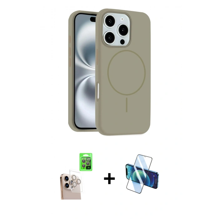 MARSİLYAN™- iPhone 16 Pro Max Kılıf Yankı Form Serisi - Siyah 3D Antistatik Cam Ekran Koruyucu + Raze Metal Kamera Lens - NLGY