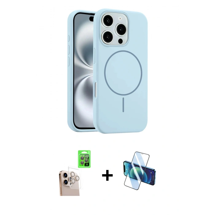 MARSİLYAN™- iPhone 16 Pro Max Kılıf Yankı Form Serisi - Siyah 3D Antistatik Cam Ekran Koruyucu + Raze Metal Kamera Lens - NLGY