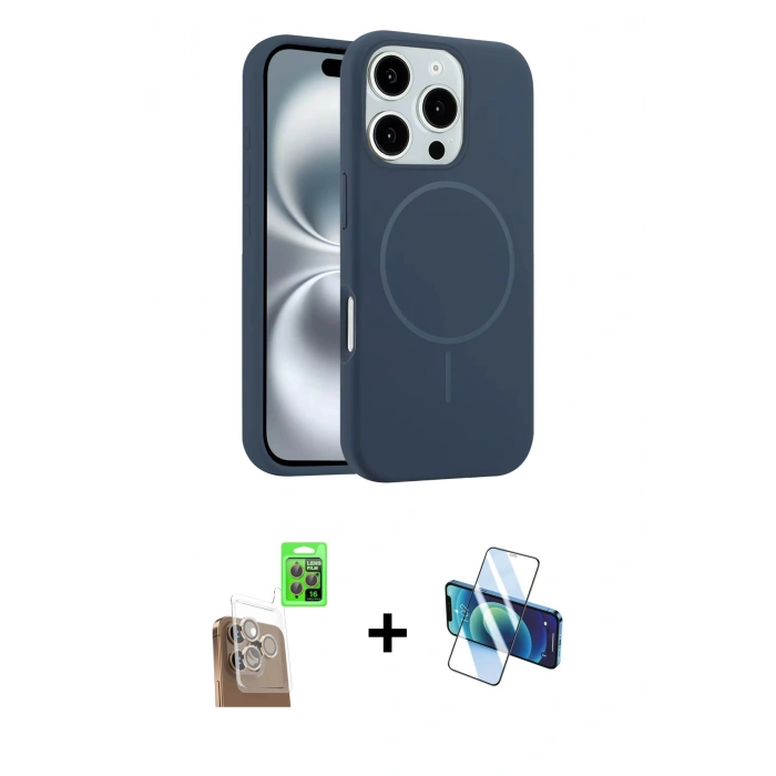 MARSİLYAN™- iPhone 16 Pro Max Kılıf Yankı Form Serisi - Siyah 3D Antistatik Cam Ekran Koruyucu + Raze Metal Kamera Lens - CLTM