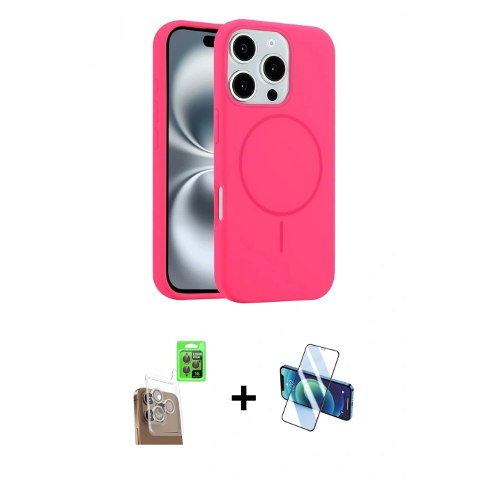 MARSİLYAN™- iPhone 16 Pro Max Kılıf Yankı Form Serisi - Siyah 3D Antistatik Cam Ekran Koruyucu + Raze Metal Kamera Lens - CLTM