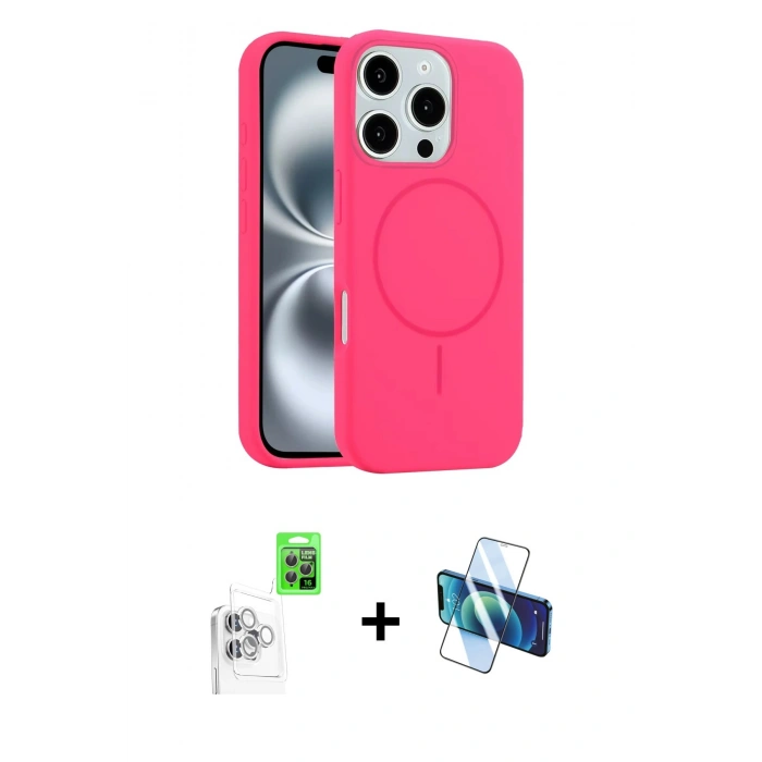 MARSİLYAN™- iPhone 16 Pro Max Kılıf Yankı Form Serisi - Siyah 3D Antistatik Cam Ekran Koruyucu + Raze Metal Kamera Lens - BZ