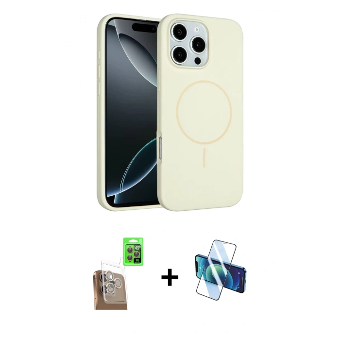 MARSİLYAN™- iPhone 16 Pro Max Kılıf Yankı Form Serisi - Siyah 3D Antistatik Cam Ekran Koruyucu + Raze Metal Kamera Lens - CLTM