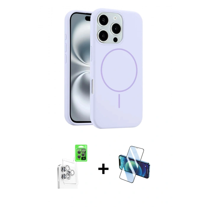 MARSİLYAN™- iPhone 16 Pro Max Kılıf Yankı Form Serisi - Siyah 3D Antistatik Cam Ekran Koruyucu + Raze Metal Kamera Lens - BZ