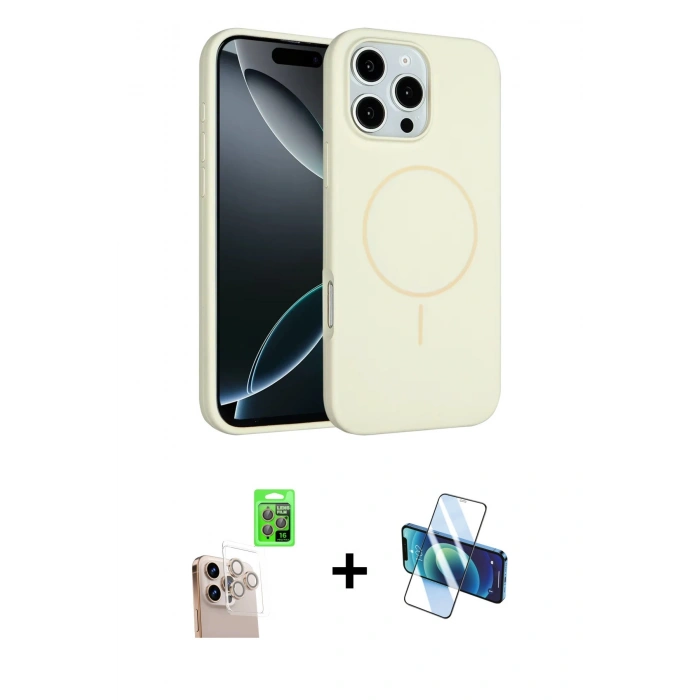 MARSİLYAN™- iPhone 16 Pro Max Kılıf Yankı Form Serisi - Siyah 3D Antistatik Cam Ekran Koruyucu + Raze Metal Kamera Lens - NLGY