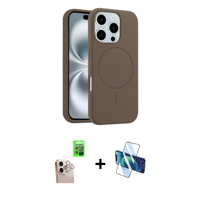 MARSİLYAN™- iPhone 16 Pro Max Kılıf Yankı Form Serisi - Siyah 3D Antistatik Cam Ekran Koruyucu + Raze Metal Kamera Lens - NLGY