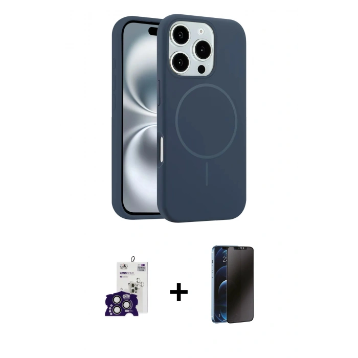 MARSİLYAN™- iPhone 16 Pro Max Kılıf Yankı Form Serisi - Siyah 3D Antistatik Hayalet Cam Ekran Koruyucu + Bilvis Titan Kamera Lens - TMGI