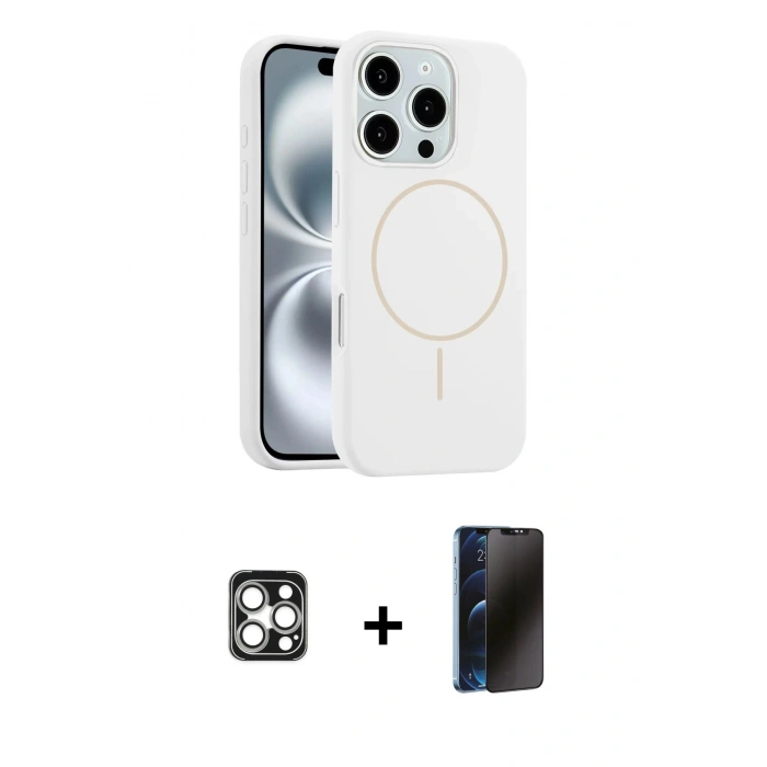 MARSİLYAN™- iPhone 16 Pro Max Kılıf Yankı Form Serisi - Siyah 3D Antistatik Hayalet Cam Ekran Koruyucu + PVD Metal Kamera Lens - GS