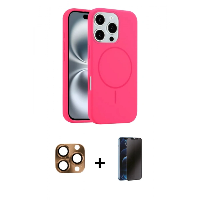 MARSİLYAN™- iPhone 16 Pro Max Kılıf Yankı Form Serisi - Siyah 3D Antistatik Hayalet Cam Ekran Koruyucu + Pers Alüminyum Kamera Lens - CLTM