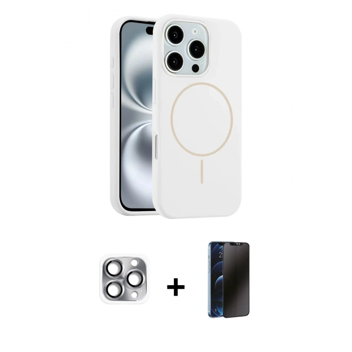 MARSİLYAN™- iPhone 16 Pro Max Kılıf Yankı Form Serisi - Siyah 3D Antistatik Hayalet Cam Ekran Koruyucu + Pers Alüminyum Kamera Lens - GI