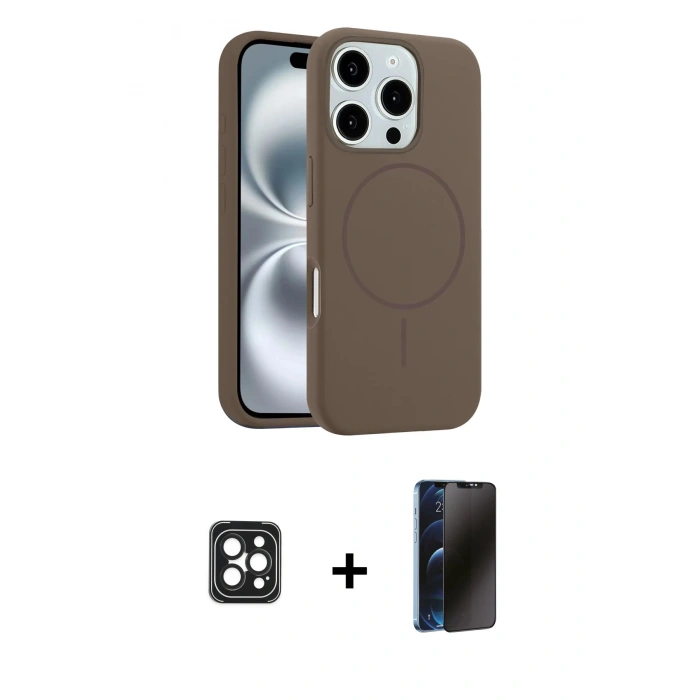 MARSİLYAN™- iPhone 16 Pro Max Kılıf Yankı Form Serisi - Siyah 3D Antistatik Hayalet Cam Ekran Koruyucu + PVD Metal Kamera Lens - SH