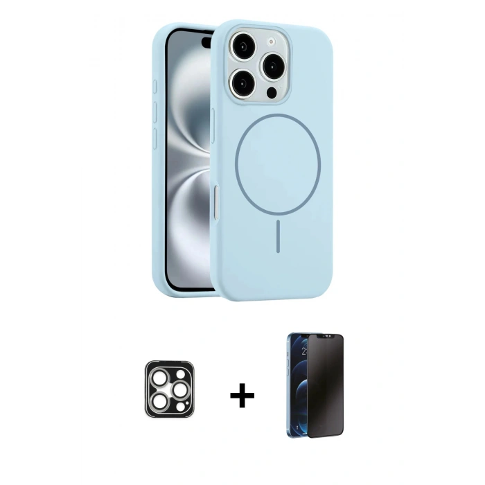 MARSİLYAN™- iPhone 16 Pro Max Kılıf Yankı Form Serisi - Siyah 3D Antistatik Hayalet Cam Ekran Koruyucu + PVD Metal Kamera Lens - GS