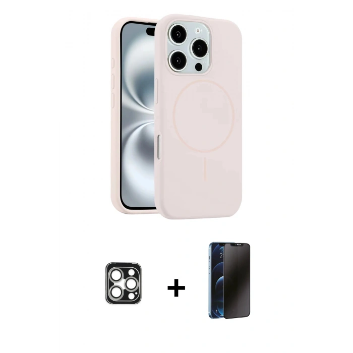 MARSİLYAN™- iPhone 16 Pro Max Kılıf Yankı Form Serisi - Siyah 3D Antistatik Hayalet Cam Ekran Koruyucu + PVD Metal Kamera Lens - GS