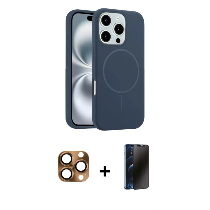 MARSİLYAN™- iPhone 16 Pro Max Kılıf Yankı Form Serisi - Siyah 3D Antistatik Hayalet Cam Ekran Koruyucu + Pers Alüminyum Kamera Lens - CLTM