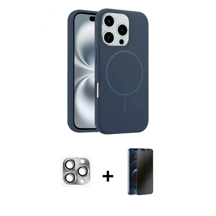 MARSİLYAN™- iPhone 16 Pro Max Kılıf Yankı Form Serisi - Siyah 3D Antistatik Hayalet Cam Ekran Koruyucu + Pers Alüminyum Kamera Lens - GI