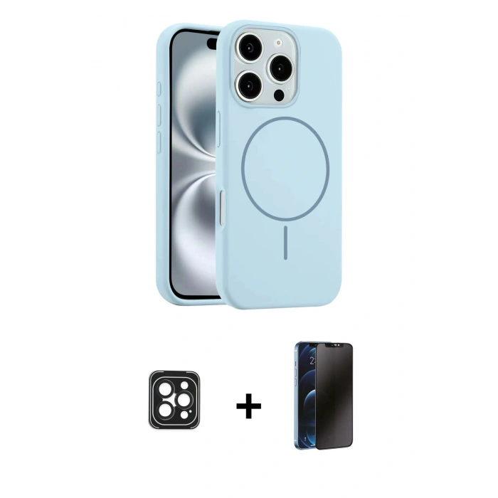 MARSİLYAN™- iPhone 16 Pro Max Kılıf Yankı Form Serisi - Siyah 3D Antistatik Hayalet Cam Ekran Koruyucu + PVD Metal Kamera Lens - SH
