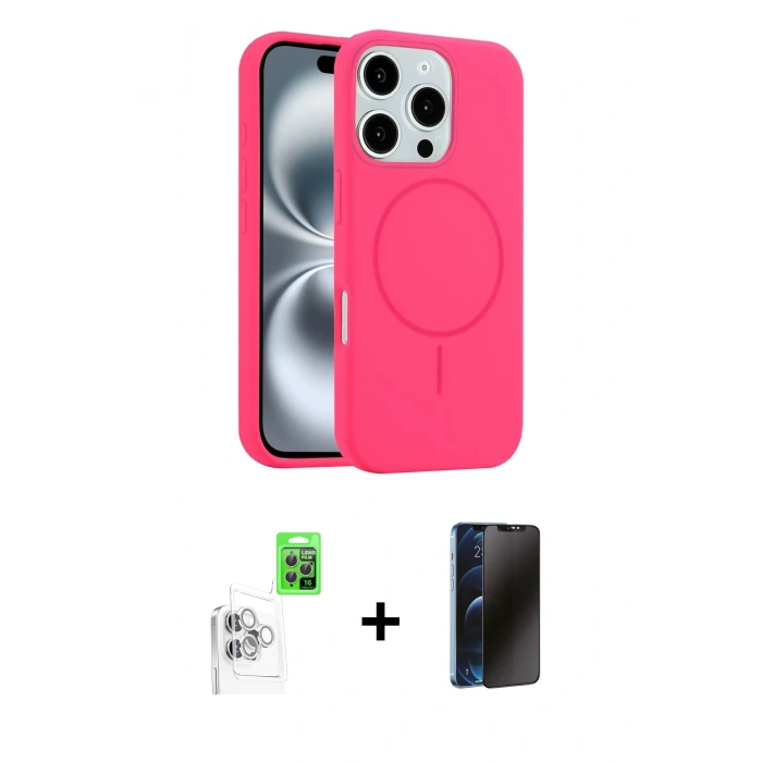 MARSİLYAN™- iPhone 16 Pro Max Kılıf Yankı Form Serisi - Siyah 3D Antistatik Hayalet Cam Ekran Koruyucu + Raze Metal Kamera Lens - BZ