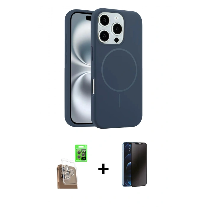 MARSİLYAN™- iPhone 16 Pro Max Kılıf Yankı Form Serisi - Siyah 3D Antistatik Hayalet Cam Ekran Koruyucu + Raze Metal Kamera Lens - CLTM