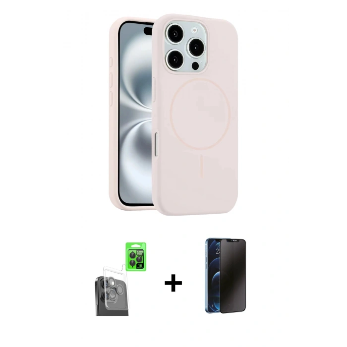 MARSİLYAN™- iPhone 16 Pro Max Kılıf Yankı Form Serisi - Siyah 3D Antistatik Hayalet Cam Ekran Koruyucu + Raze Metal Kamera Lens - SH