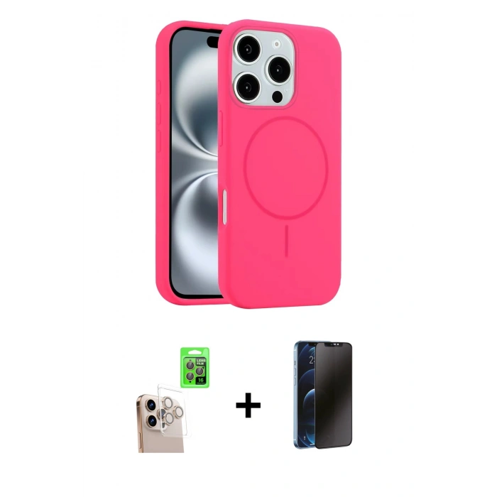 MARSİLYAN™- iPhone 16 Pro Max Kılıf Yankı Form Serisi - Siyah 3D Antistatik Hayalet Cam Ekran Koruyucu + Raze Metal Kamera Lens - NLGY