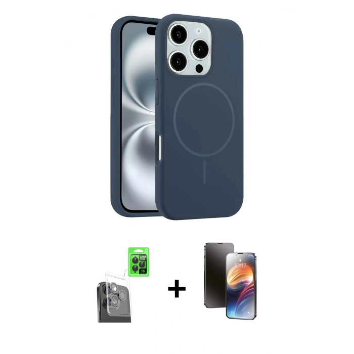 MARSİLYAN™- iPhone 16 Pro Max Kılıf Yankı Form Serisi - Siyah 3D Antistatik Mat Seramik Nano Ekran Koruyucu + Raze Metal Kamera Lens - SH