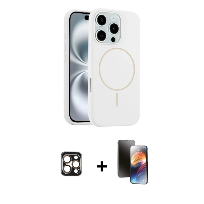 MARSİLYAN™- iPhone 16 Pro Max Kılıf Yankı Form Serisi - Siyah 3D Antistatik Mat Seramik Nano Ekran Koruyucu + PVD Metal Kamera Lens - GD