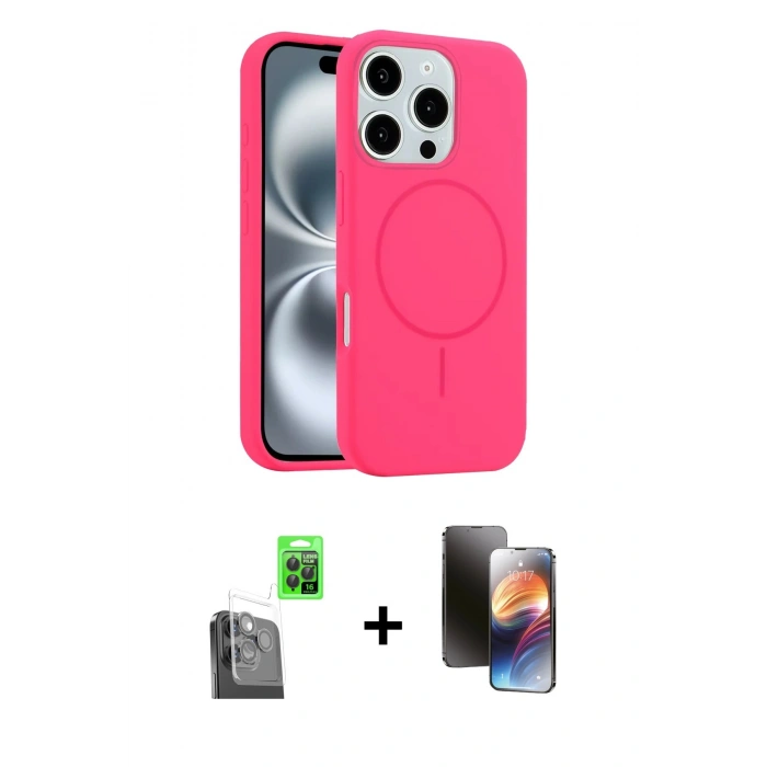 MARSİLYAN™- iPhone 16 Pro Max Kılıf Yankı Form Serisi - Siyah 3D Antistatik Mat Seramik Nano Ekran Koruyucu + Raze Metal Kamera Lens - SH