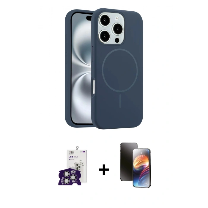 MARSİLYAN™- iPhone 16 Pro Max Kılıf Yankı Form Serisi - Siyah 3D Antistatik Mat Seramik Nano Ekran Koruyucu + Bilvis Titan Kamera Lens - GS