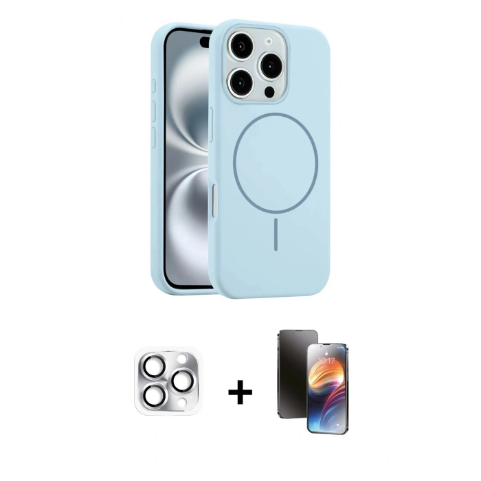 MARSİLYAN™- iPhone 16 Pro Max Kılıf Yankı Form Serisi - Siyah 3D Antistatik Mat Seramik Nano Ekran Koruyucu + Pers Alüminyum Kamera Lens - GS