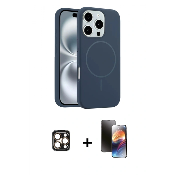 MARSİLYAN™- iPhone 16 Pro Max Kılıf Yankı Form Serisi - Siyah 3D Antistatik Mat Seramik Nano Ekran Koruyucu + PVD Metal Kamera Lens - GD