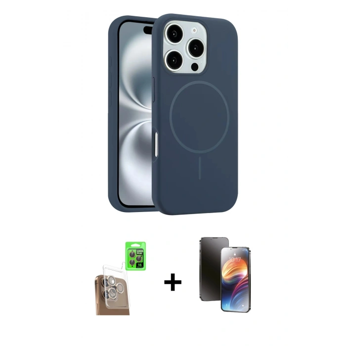 MARSİLYAN™- iPhone 16 Pro Max Kılıf Yankı Form Serisi - Siyah 3D Antistatik Mat Seramik Nano Ekran Koruyucu + Raze Metal Kamera Lens - CLTM