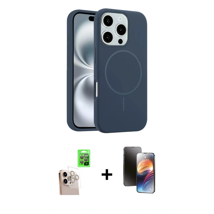 MARSİLYAN™- iPhone 16 Pro Max Kılıf Yankı Form Serisi - Siyah 3D Antistatik Mat Seramik Nano Ekran Koruyucu + Raze Metal Kamera Lens - NLGY