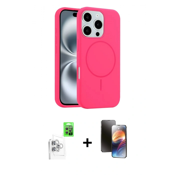 MARSİLYAN™- iPhone 16 Pro Max Kılıf Yankı Form Serisi - Siyah 3D Antistatik Mat Seramik Nano Ekran Koruyucu + Raze Metal Kamera Lens - BZ