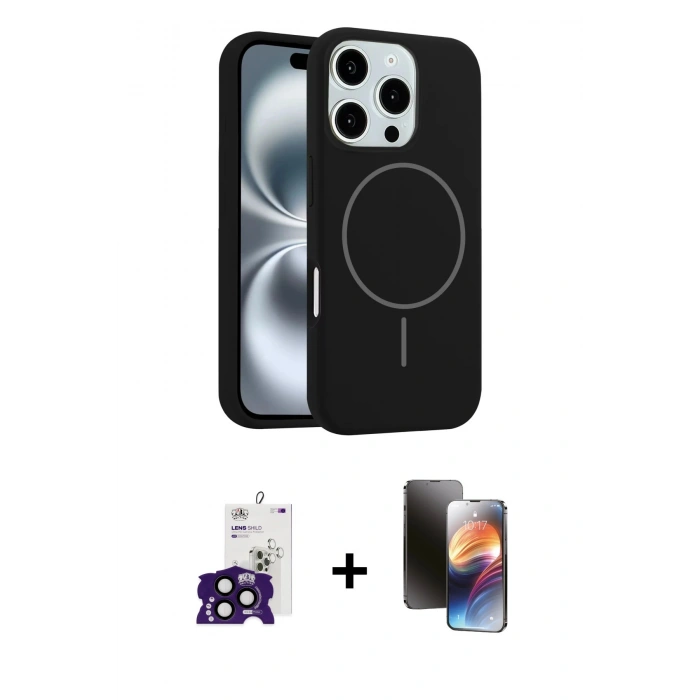 MARSİLYAN™- iPhone 16 Pro Max Kılıf Yankı Form Serisi - Siyah 3D Antistatik Mat Seramik Nano Ekran Koruyucu + Bilvis Titan Kamera Lens - SH