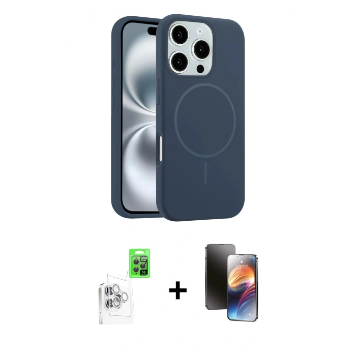 MARSİLYAN™- iPhone 16 Pro Max Kılıf Yankı Form Serisi - Siyah 3D Antistatik Mat Seramik Nano Ekran Koruyucu + Raze Metal Kamera Lens - BZ