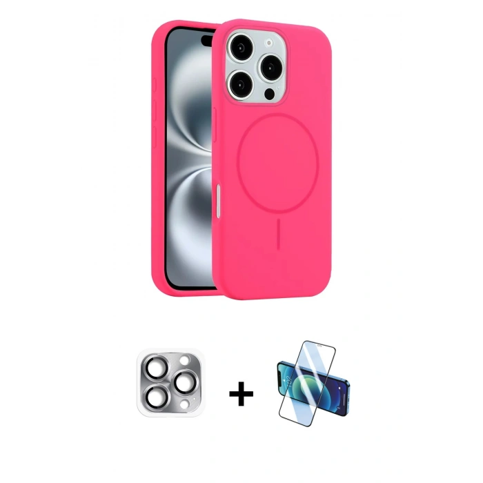 MARSİLYAN™- iPhone 16 Pro Max Kılıf Yankı Form Serisi - Siyah 3D Antistatik Seramik Nano Ekran Koruyucu + Gri Pers Alüminyum Kamera Lens
