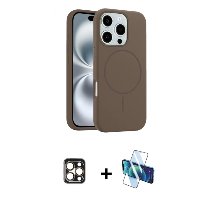 MARSİLYAN™- iPhone 16 Pro Max Kılıf Yankı Form Serisi - Siyah 3D Antistatik Seramik Nano Ekran Koruyucu + PVD Metal Kamera Lens - GD
