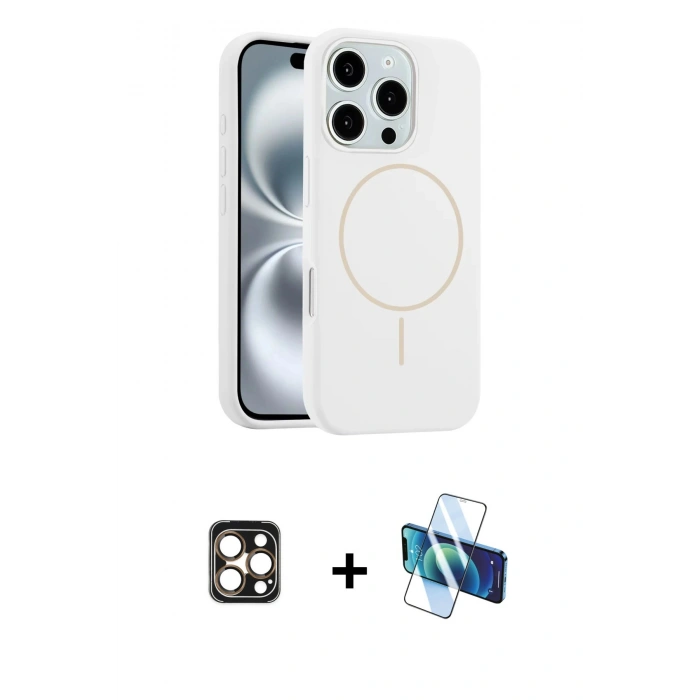 MARSİLYAN™- iPhone 16 Pro Max Kılıf Yankı Form Serisi - Siyah 3D Antistatik Seramik Nano Ekran Koruyucu + PVD Metal Kamera Lens - GD