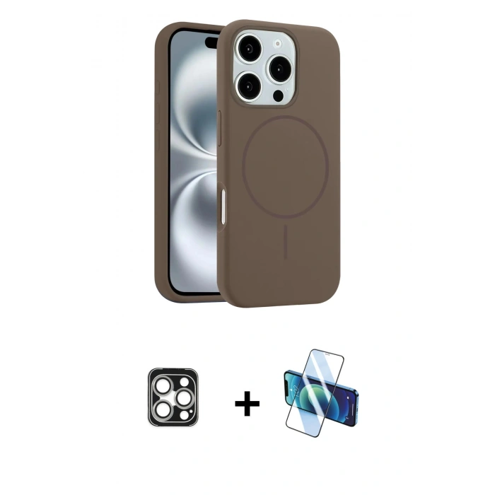MARSİLYAN™- iPhone 16 Pro Max Kılıf Yankı Form Serisi - Siyah 3D Antistatik Seramik Nano Ekran Koruyucu + PVD Metal Kamera Lens - GS