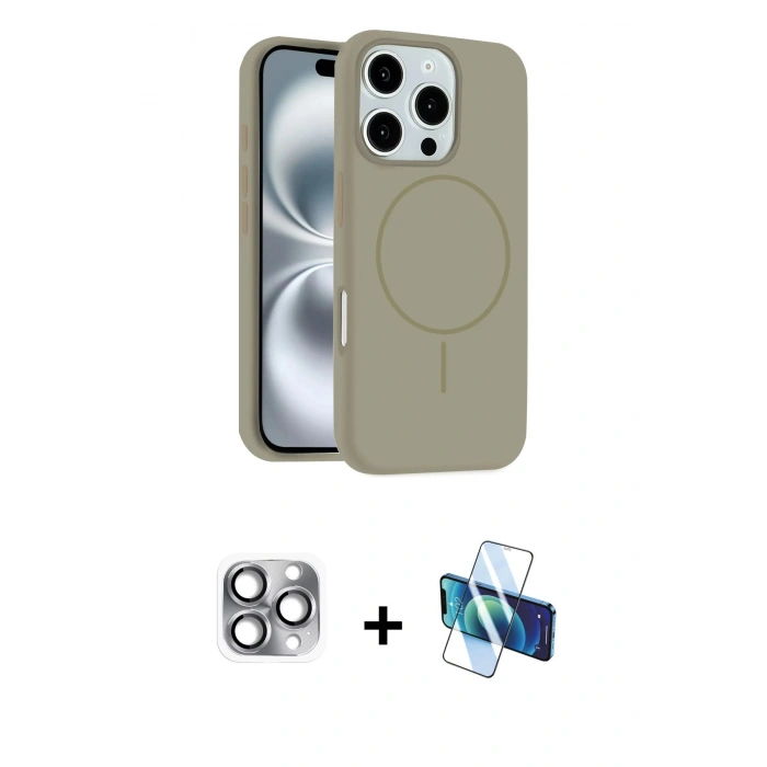 MARSİLYAN™- iPhone 16 Pro Max Kılıf Yankı Form Serisi - Siyah 3D Antistatik Seramik Nano Ekran Koruyucu + Gri Pers Alüminyum Kamera Lens