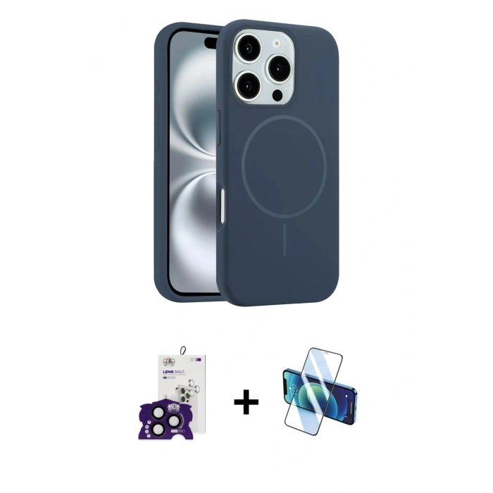 MARSİLYAN™- iPhone 16 Pro Max Kılıf Yankı Form Serisi - Siyah 3D Antistatik Seramik Nano Ekran Koruyucu + Bilvis Titan Kamera Lens - SH