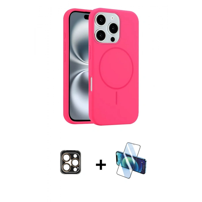 MARSİLYAN™- iPhone 16 Pro Max Kılıf Yankı Form Serisi - Siyah 3D Antistatik Seramik Nano Ekran Koruyucu + PVD Metal Kamera Lens - GD